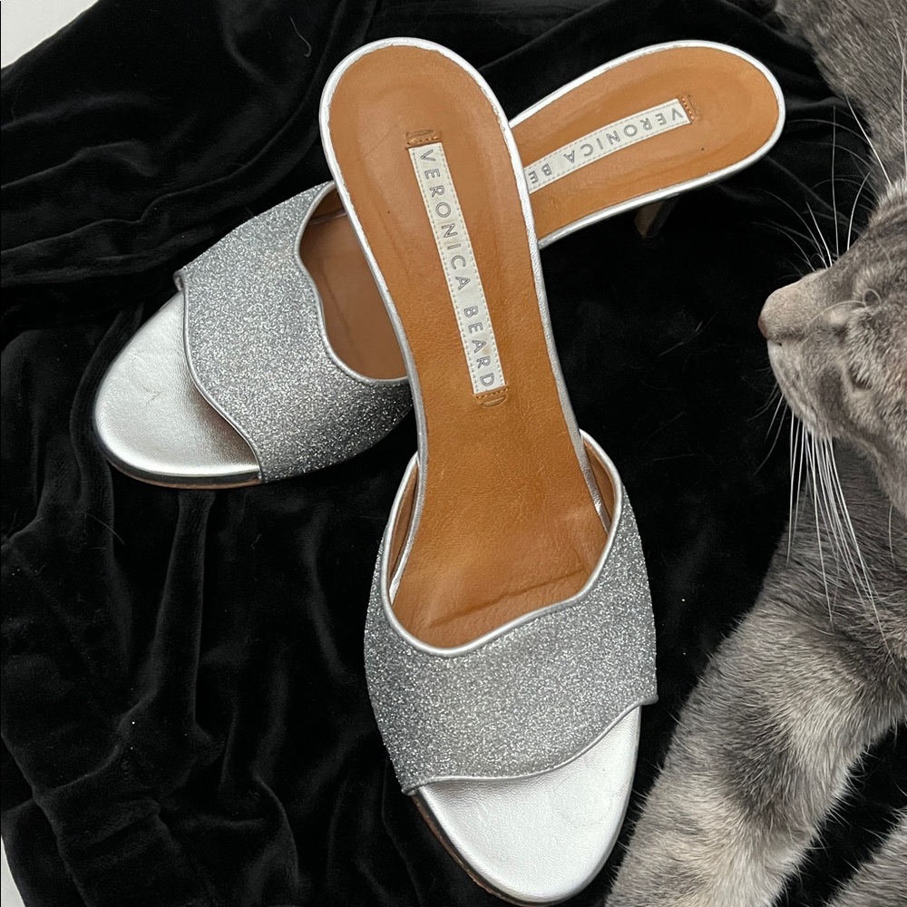 Veronica Beard Sparkling Silver Mules